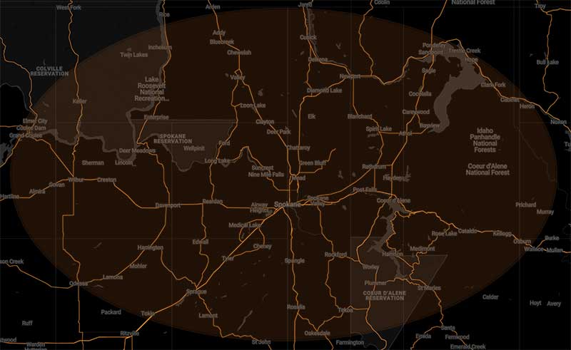 Ridgeline Roof Systems service area map.