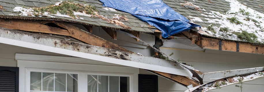 Storm damaged roof in the Pacific Northwest